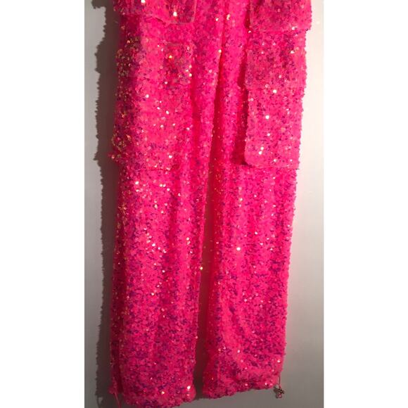 Fashion Nova Always Sparkle Pink Sequin Cargo Pant Set Women's Size XS NWT - Picture 7 of 7